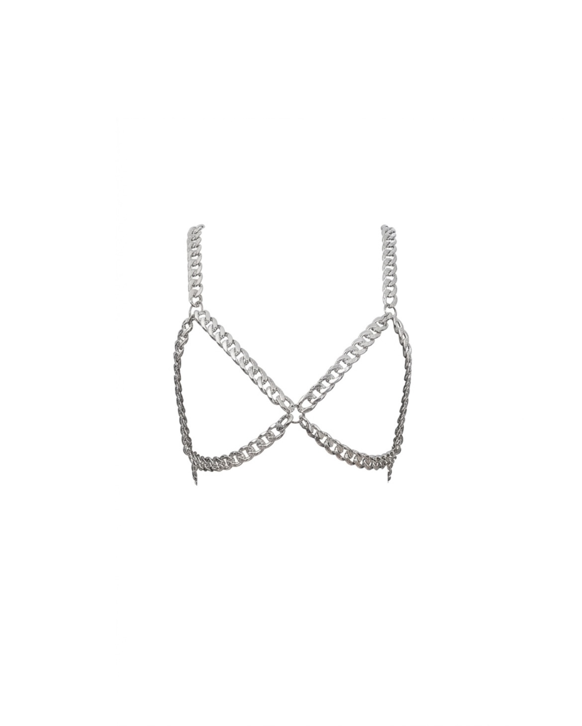 اکسسوری زنجیری سینه مدل X نقره‌ای | Body Chain فانتزی