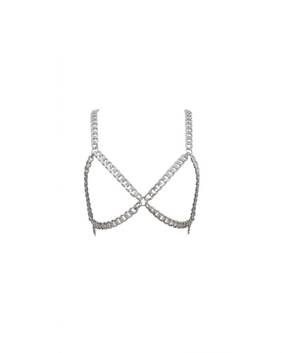 اکسسوری زنجیری سینه مدل X نقرهای | Body Chain فانتزی
